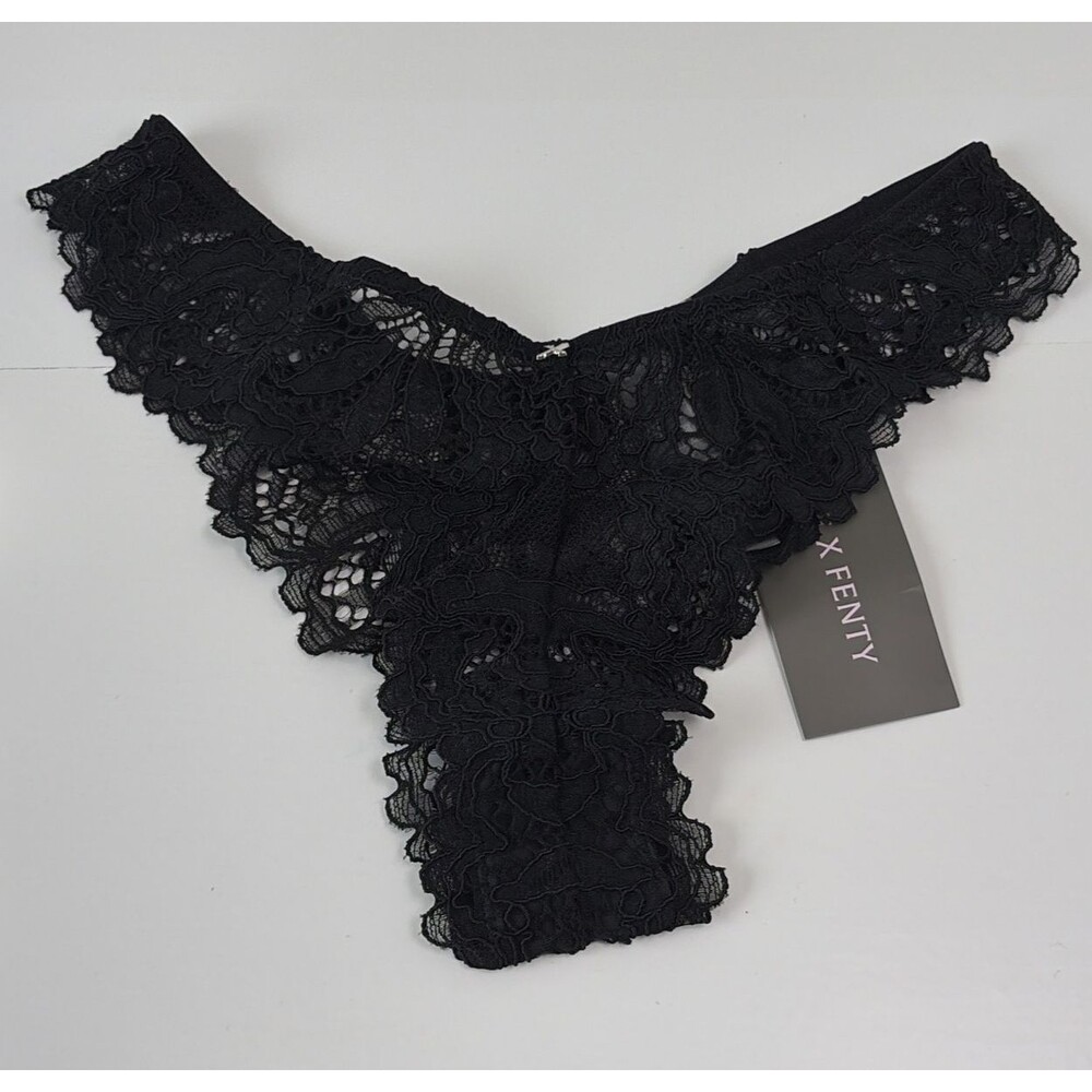 Savage X Fenty Womens Romantic Corded Lace Brazilian Panty Black Size XS